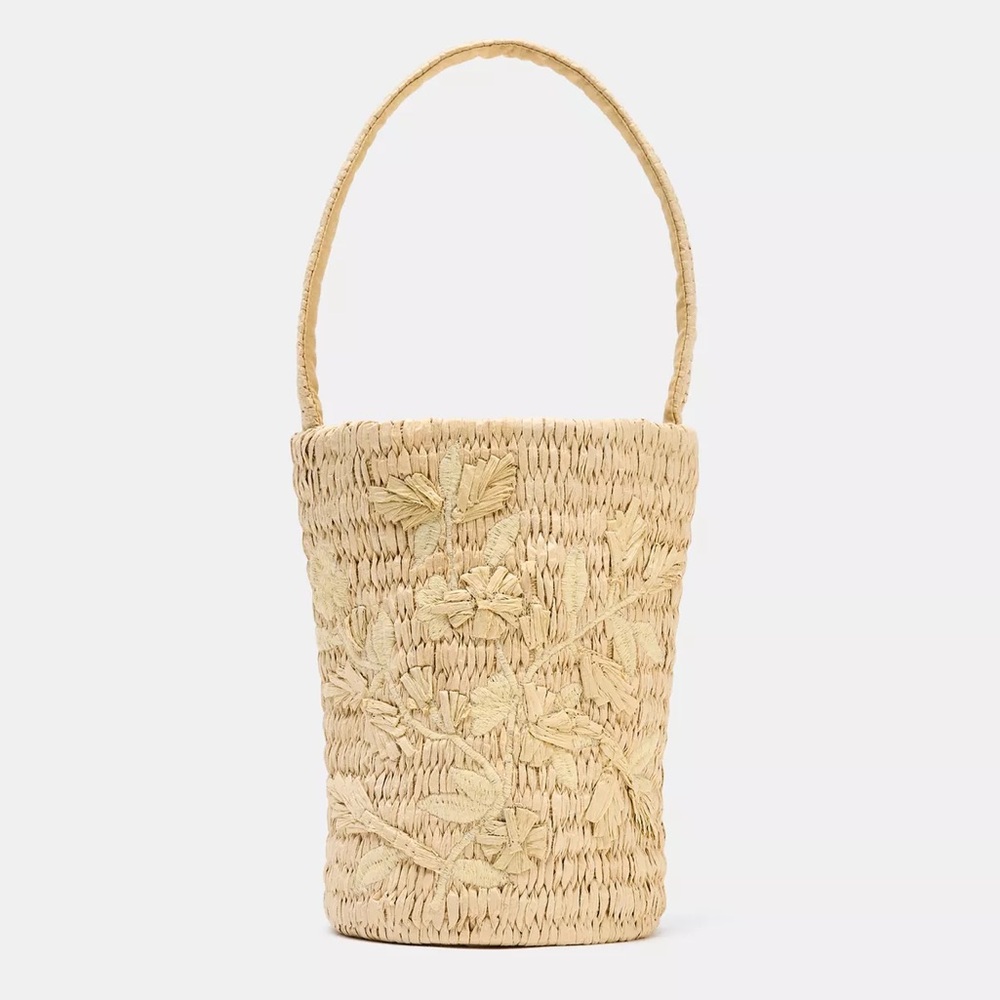 NWT Zara Woman BRAIDED BASKET BAG WITH FLORAL DESIGN - Picture 1 of 11